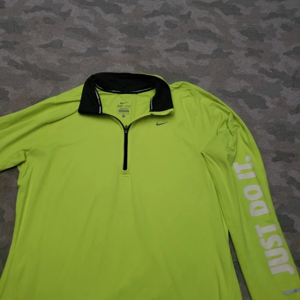 Nike Running Shirt Mens Large Green Dri-Fit Quarter Zip Long Sleeve Outdoors